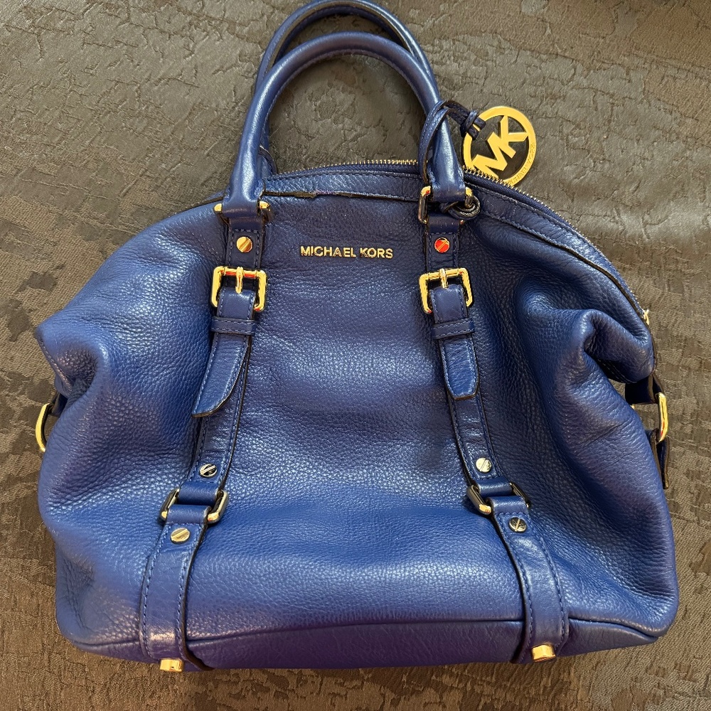 Michael Kors Blue pebble leather medium bowling bag